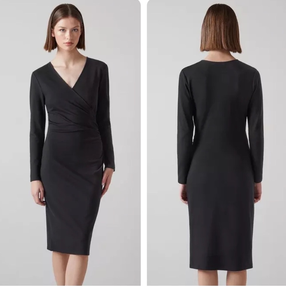 L.K. LK Bennett Black Wrap Ruched Dress US 6 UK 10